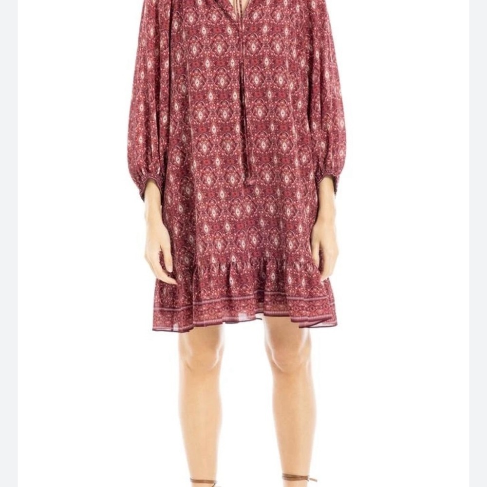 Max Studio London Red/White Patterned Balloon Sleeve Trapeze Dress, EUC, size L